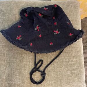 Zara Bucket Hat with Red Rose Embroidery